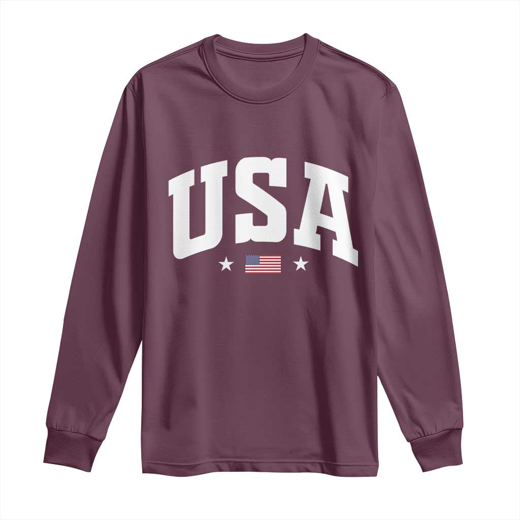 USA Long Sleeve Shirt American Flag Patriotic 4th of July - Wonder Print Shop
