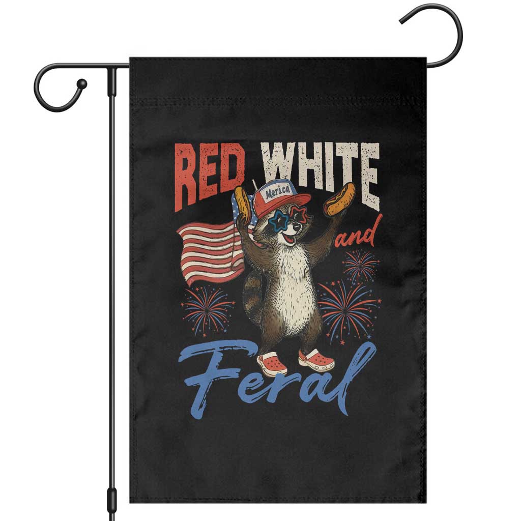 Funny Raccoon July 4th Garden Flag Red White and Feral Patriotic Trash Panda - Wonder Print Shop