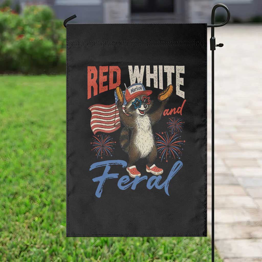 Funny Raccoon July 4th Garden Flag Red White and Feral Patriotic Trash Panda - Wonder Print Shop