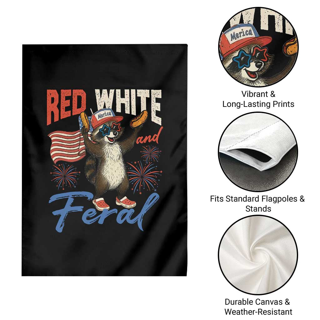 Funny Raccoon July 4th Garden Flag Red White and Feral Patriotic Trash Panda - Wonder Print Shop