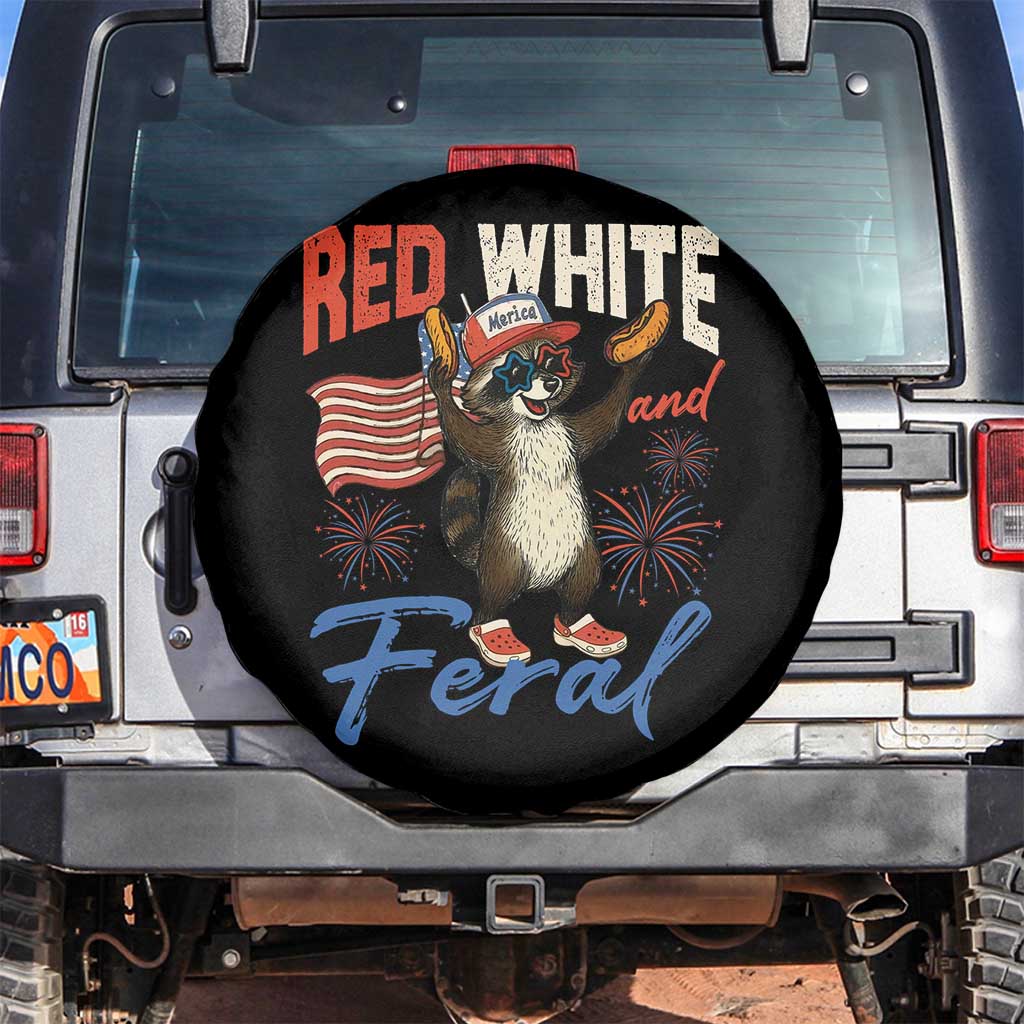 Funny Raccoon July 4th Spare Tire Cover Red White and Feral Patriotic Trash Panda - Wonder Print Shop