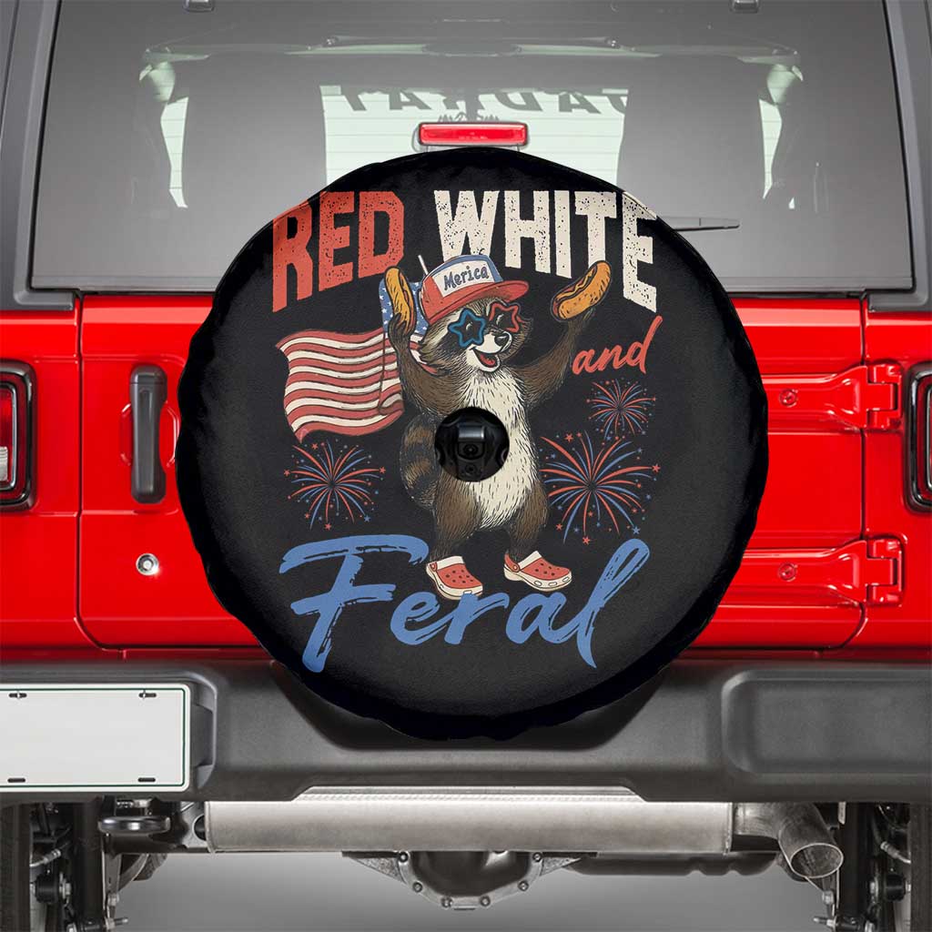 Funny Raccoon July 4th Spare Tire Cover Red White and Feral Patriotic Trash Panda - Wonder Print Shop