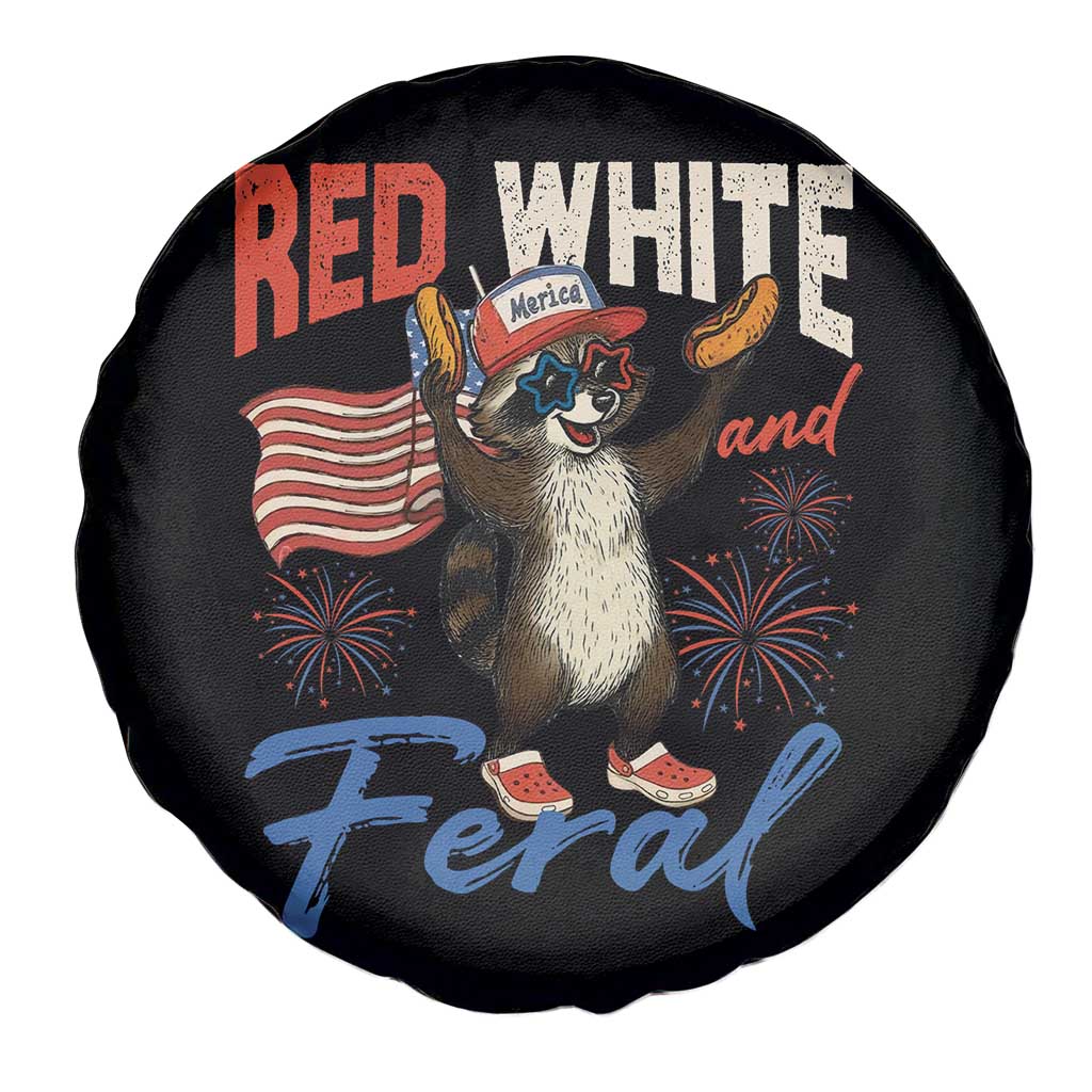 Funny Raccoon July 4th Spare Tire Cover Red White and Feral Patriotic Trash Panda - Wonder Print Shop
