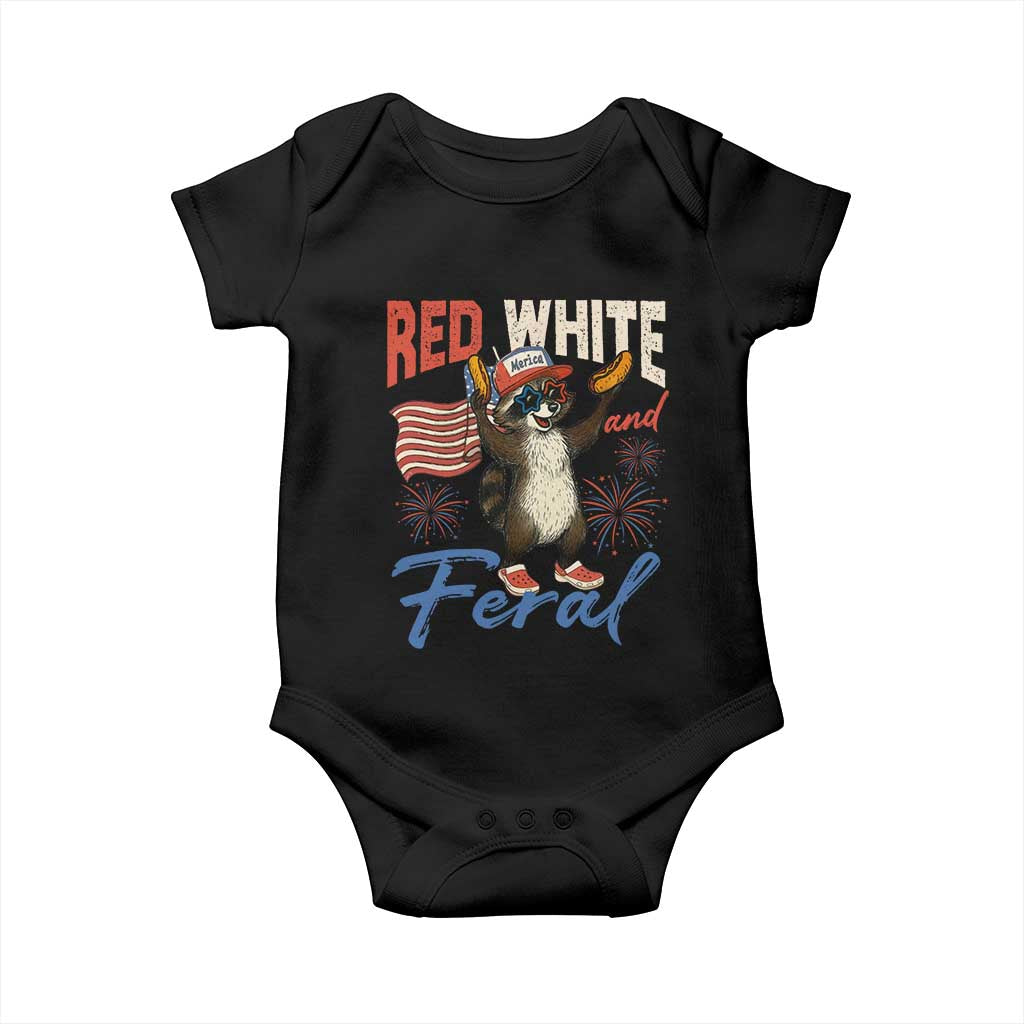 Funny Raccoon July 4th Baby Onesie Red White and Feral Patriotic Trash Panda - Wonder Print Shop