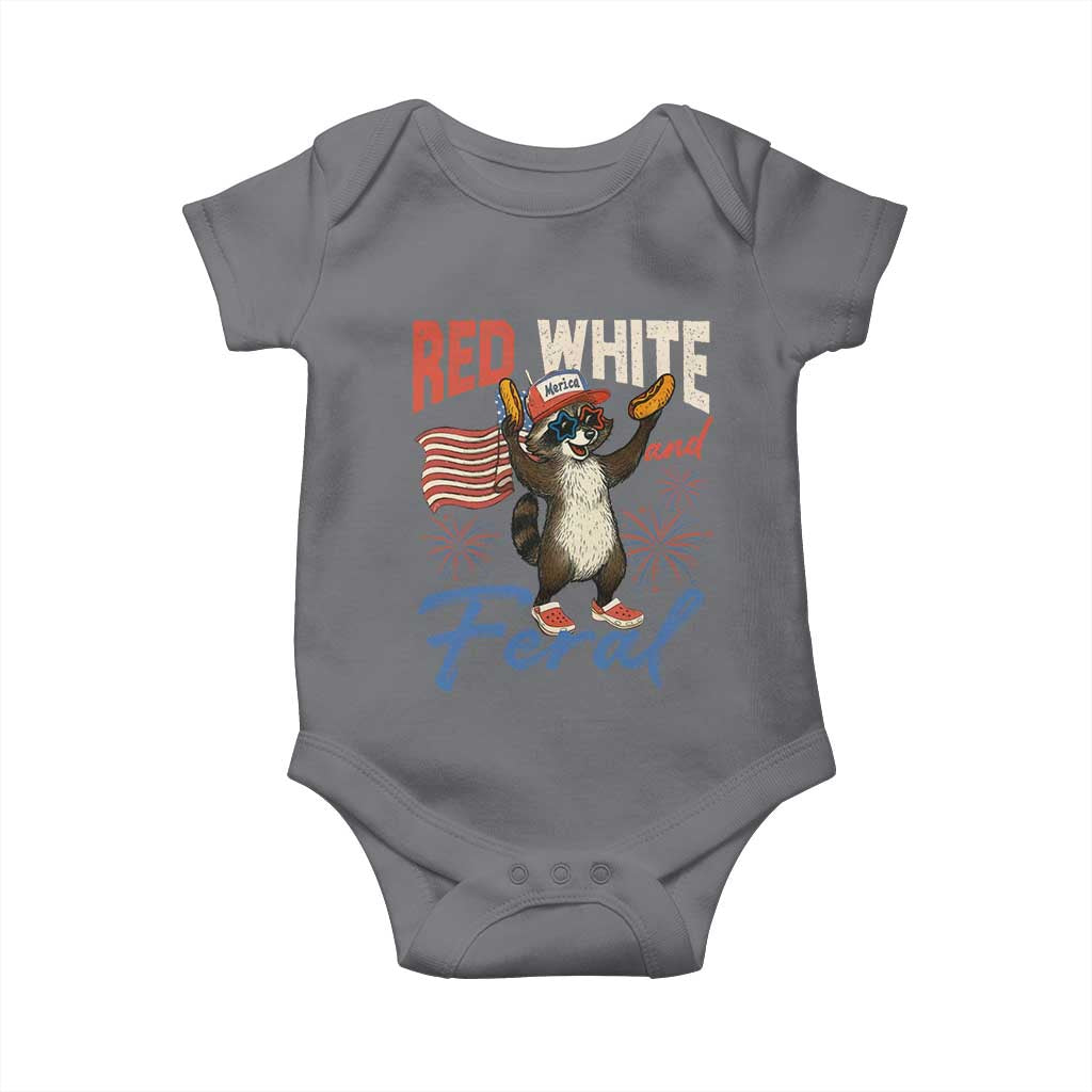 Funny Raccoon July 4th Baby Onesie Red White and Feral Patriotic Trash Panda - Wonder Print Shop
