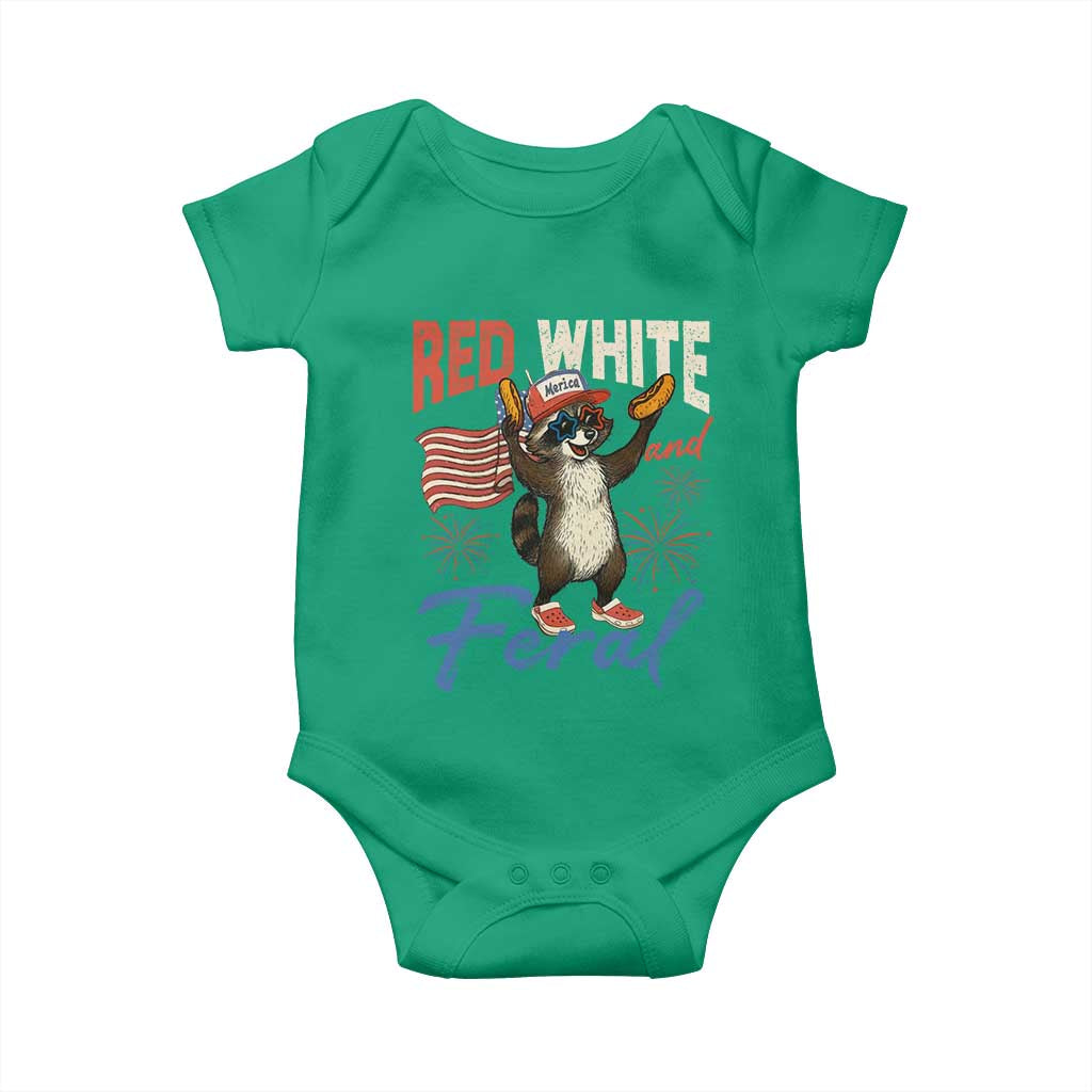 Funny Raccoon July 4th Baby Onesie Red White and Feral Patriotic Trash Panda - Wonder Print Shop