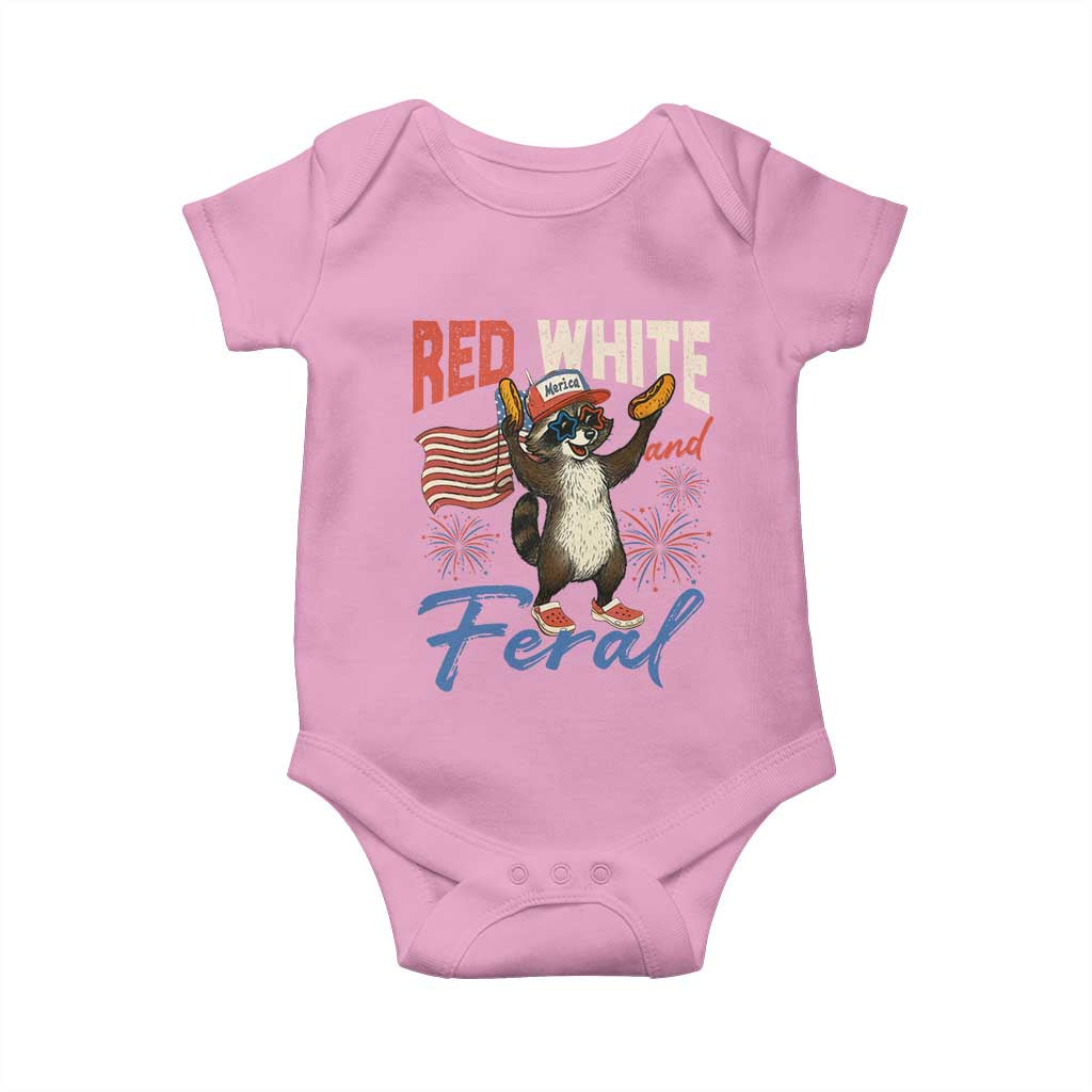 Funny Raccoon July 4th Baby Onesie Red White and Feral Patriotic Trash Panda - Wonder Print Shop