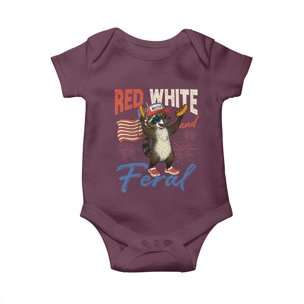 Funny Raccoon July 4th Baby Onesie Red White and Feral Patriotic Trash Panda - Wonder Print Shop