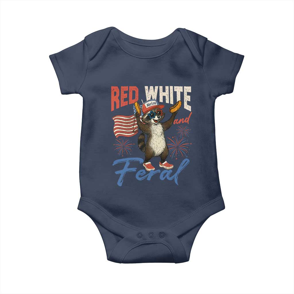 Funny Raccoon July 4th Baby Onesie Red White and Feral Patriotic Trash Panda - Wonder Print Shop