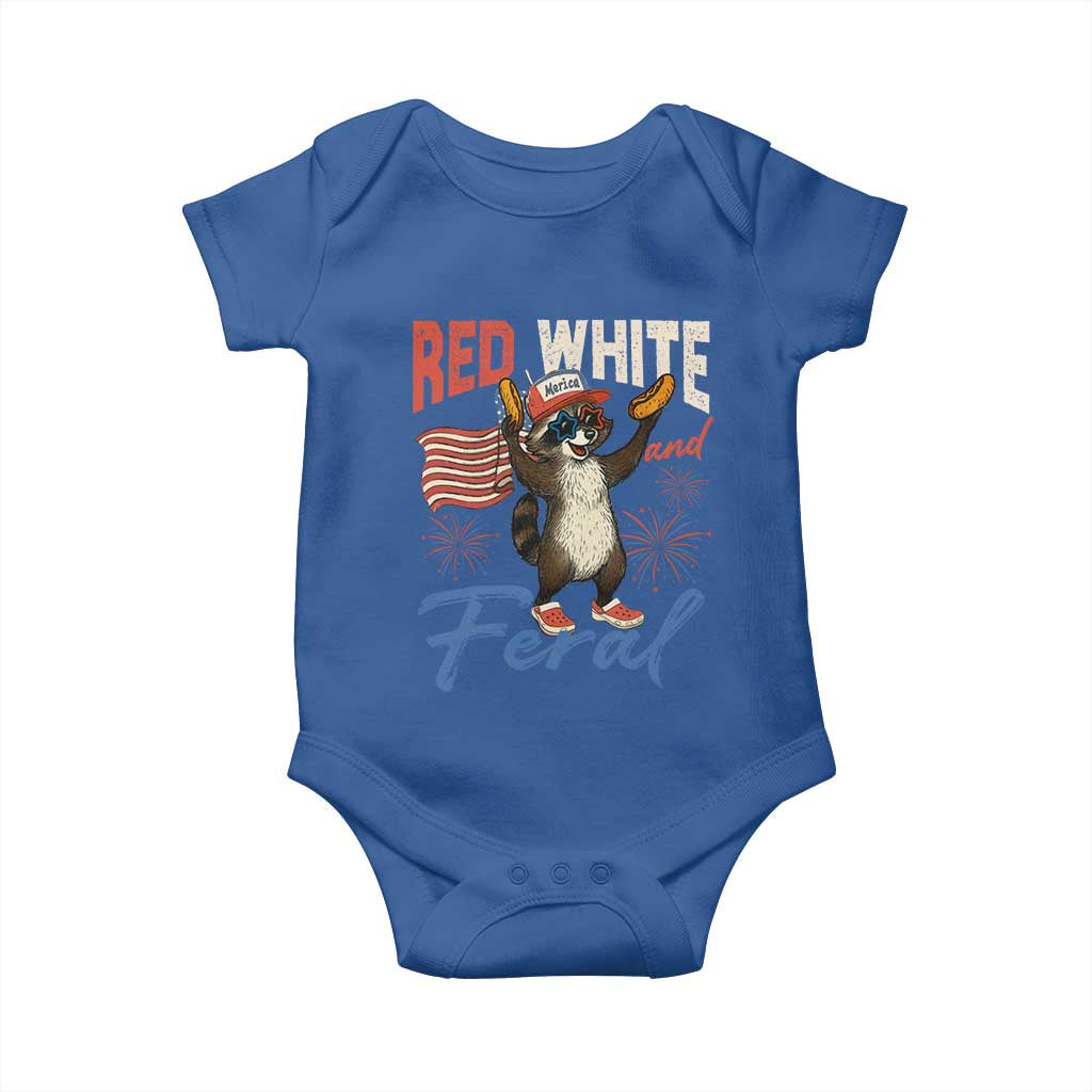 Funny Raccoon July 4th Baby Onesie Red White and Feral Patriotic Trash Panda - Wonder Print Shop