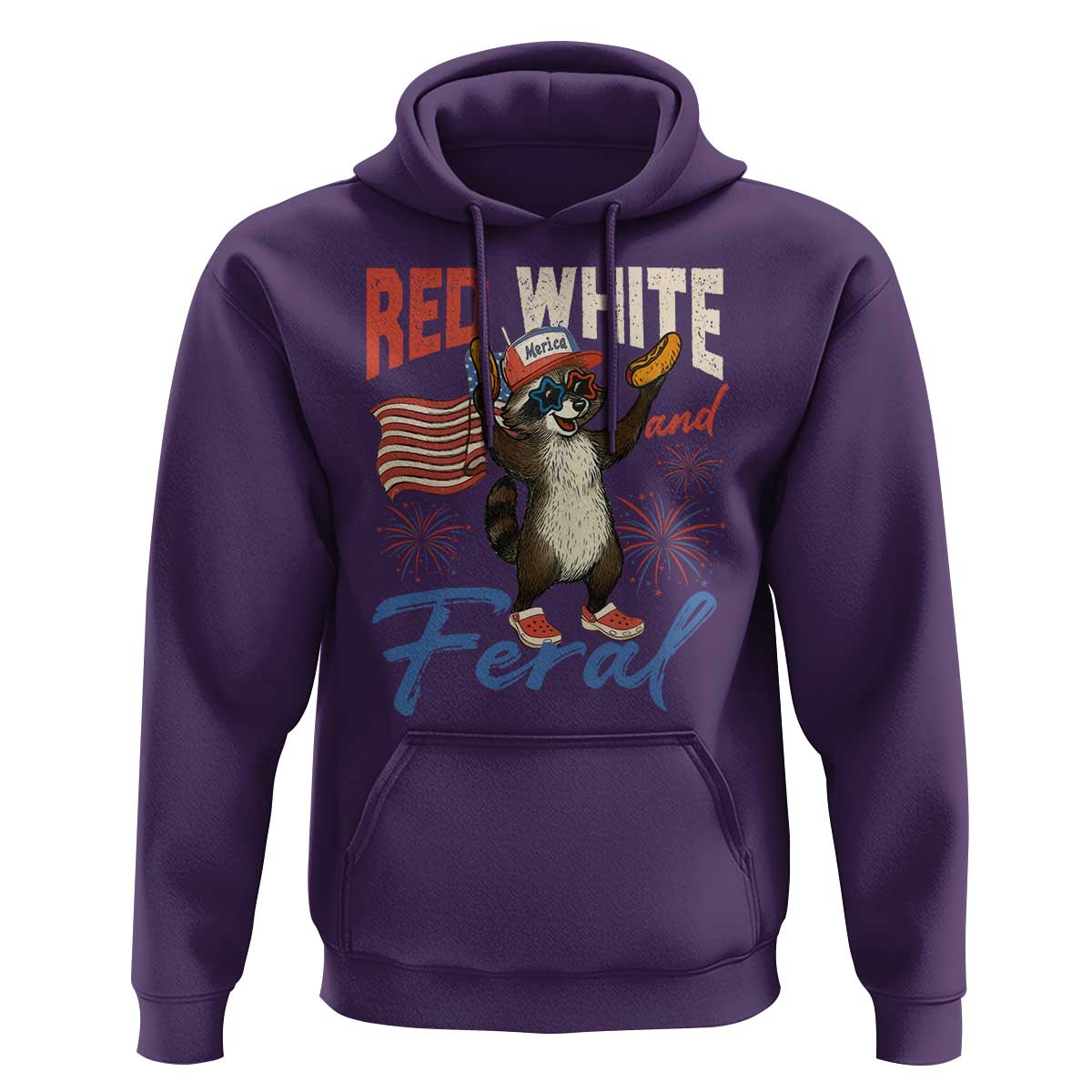 Funny Raccoon July 4th Hoodie Red White and Feral Patriotic Trash Panda - Wonder Print Shop