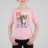 Funny Raccoon July 4th T Shirt For Kid Red White and Feral Patriotic Trash Panda - Wonder Print Shop