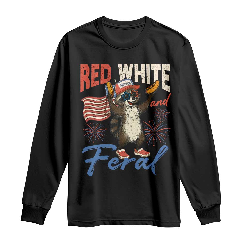 Funny Raccoon July 4th Long Sleeve Shirt Red White and Feral Patriotic Trash Panda - Wonder Print Shop