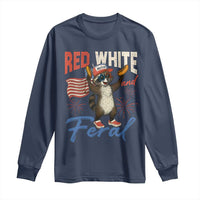 Funny Raccoon July 4th Long Sleeve Shirt Red White and Feral Patriotic Trash Panda - Wonder Print Shop