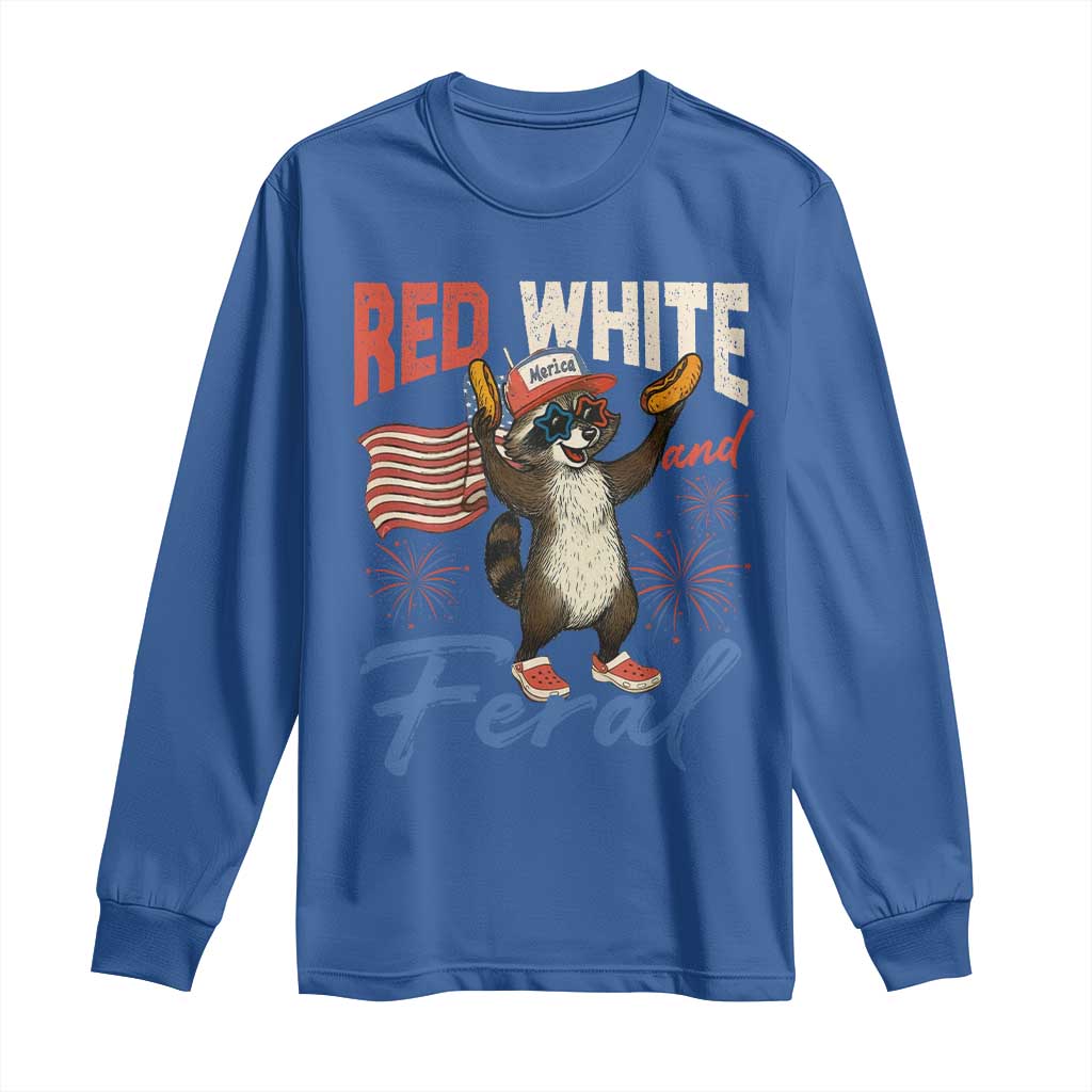 Funny Raccoon July 4th Long Sleeve Shirt Red White and Feral Patriotic Trash Panda - Wonder Print Shop