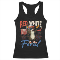 Funny Raccoon July 4th Racerback Tank Top Red White and Feral Patriotic Trash Panda - Wonder Print Shop