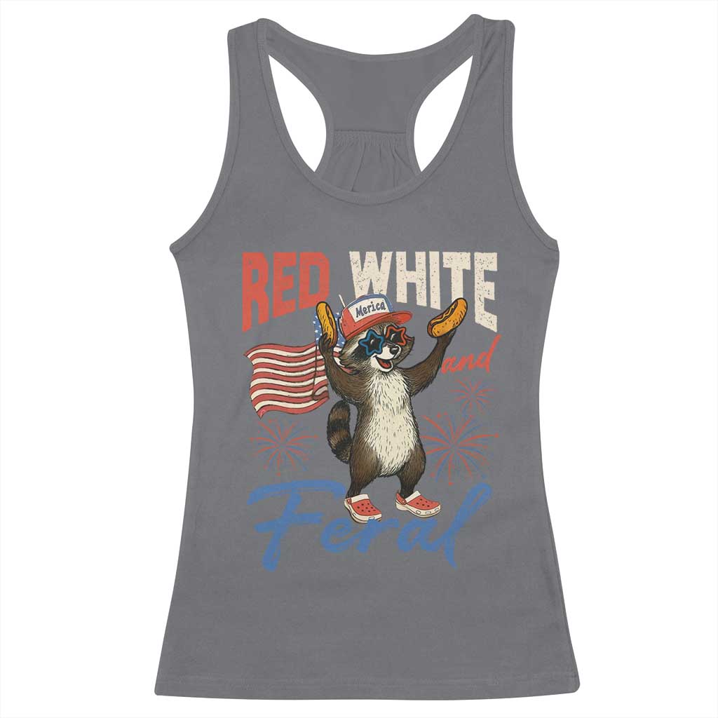 Funny Raccoon July 4th Racerback Tank Top Red White and Feral Patriotic Trash Panda - Wonder Print Shop