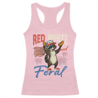 Funny Raccoon July 4th Racerback Tank Top Red White and Feral Patriotic Trash Panda - Wonder Print Shop