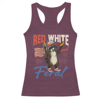 Funny Raccoon July 4th Racerback Tank Top Red White and Feral Patriotic Trash Panda - Wonder Print Shop