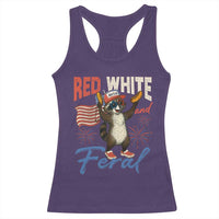 Funny Raccoon July 4th Racerback Tank Top Red White and Feral Patriotic Trash Panda - Wonder Print Shop
