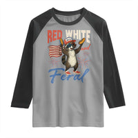 Funny Raccoon July 4th Raglan Shirt Red White and Feral Patriotic Trash Panda - Wonder Print Shop
