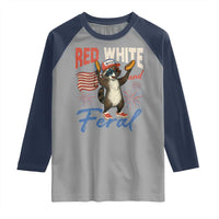 Funny Raccoon July 4th Raglan Shirt Red White and Feral Patriotic Trash Panda - Wonder Print Shop
