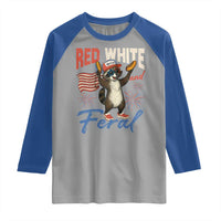 Funny Raccoon July 4th Raglan Shirt Red White and Feral Patriotic Trash Panda - Wonder Print Shop