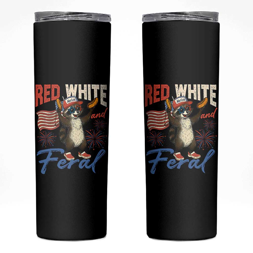 Funny Raccoon July 4th Skinny Tumbler Red White and Feral Patriotic Trash Panda - Wonder Print Shop