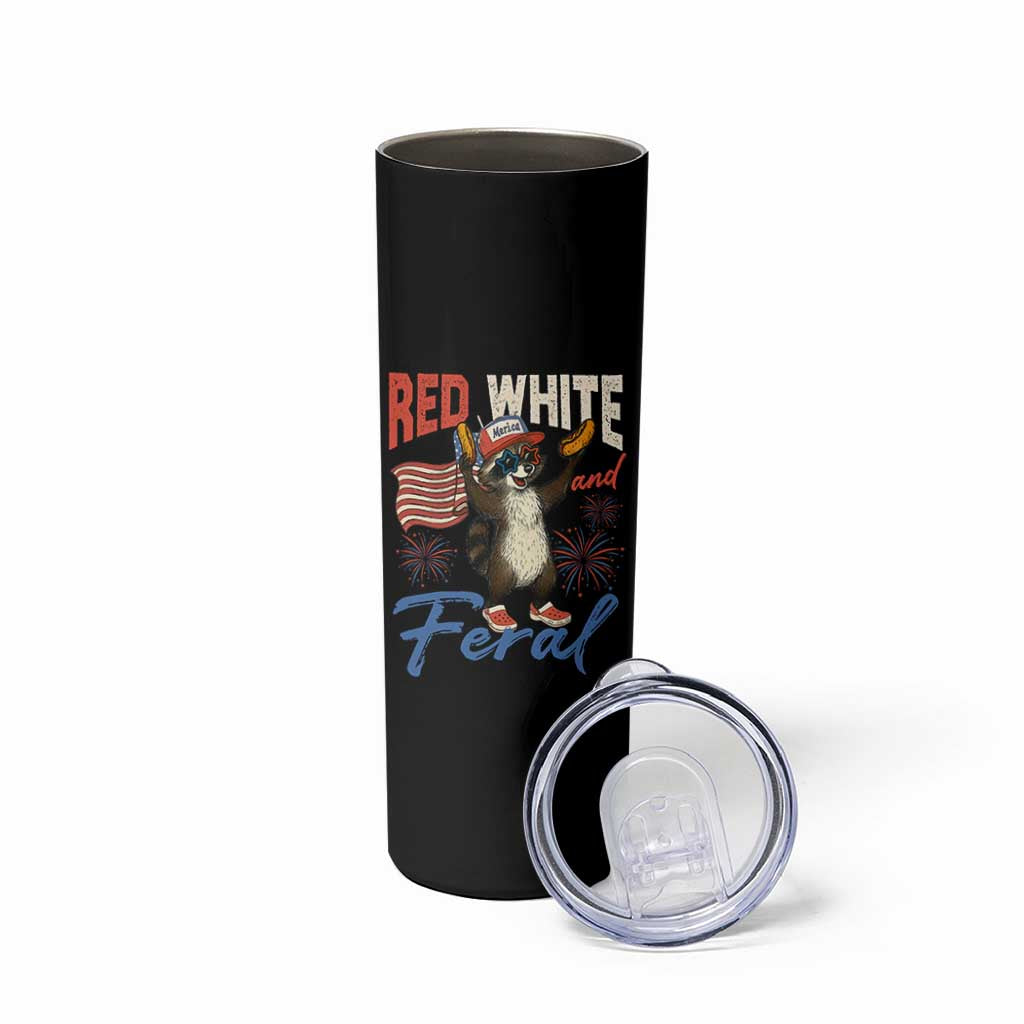 Funny Raccoon July 4th Skinny Tumbler Red White and Feral Patriotic Trash Panda - Wonder Print Shop