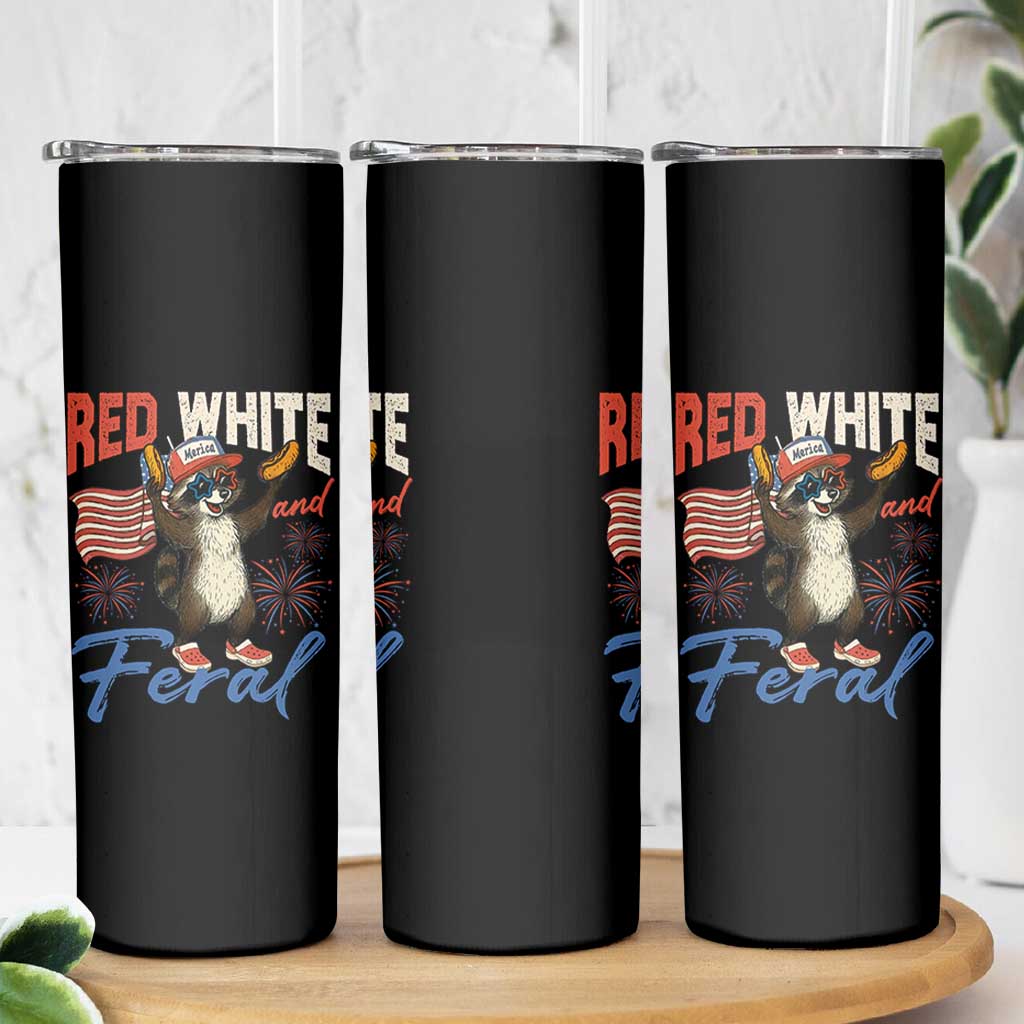 Funny Raccoon July 4th Skinny Tumbler Red White and Feral Patriotic Trash Panda - Wonder Print Shop