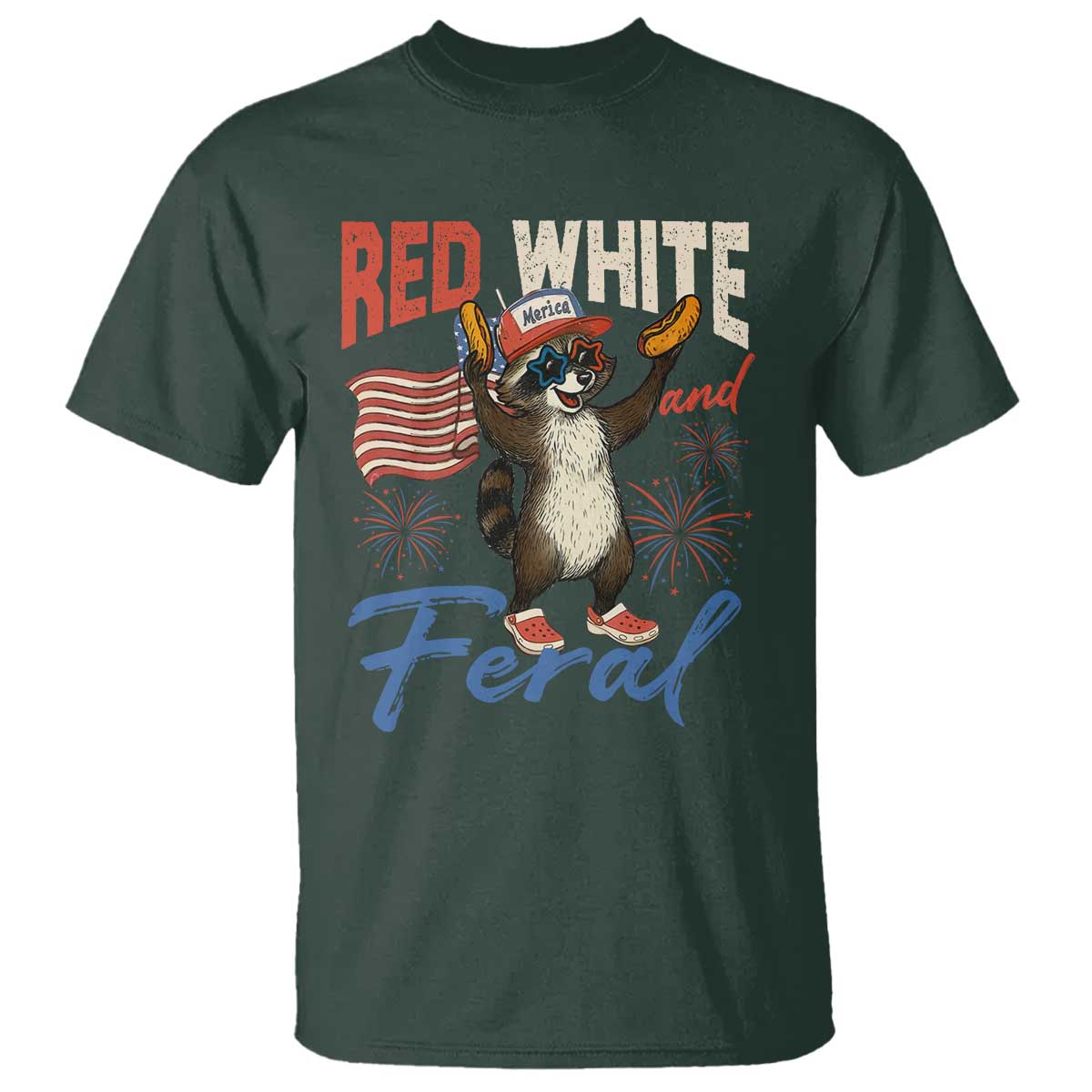 Funny Raccoon July 4th T Shirt Red White and Feral Patriotic Trash Panda - Wonder Print Shop