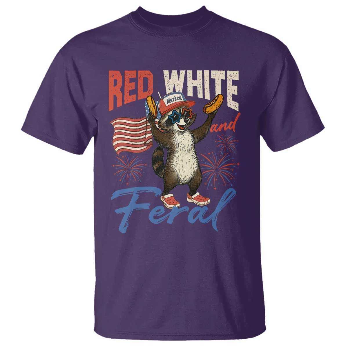Funny Raccoon July 4th T Shirt Red White and Feral Patriotic Trash Panda - Wonder Print Shop