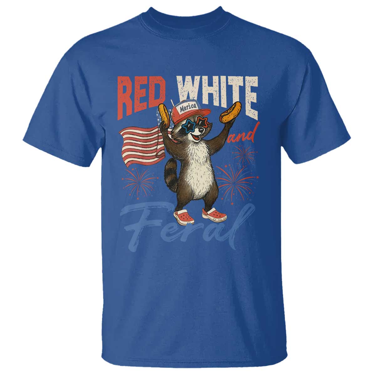 Funny Raccoon July 4th T Shirt Red White and Feral Patriotic Trash Panda - Wonder Print Shop