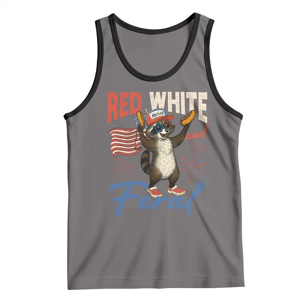Funny Raccoon July 4th Tank Top Red White and Feral Patriotic Trash Panda - Wonder Print Shop