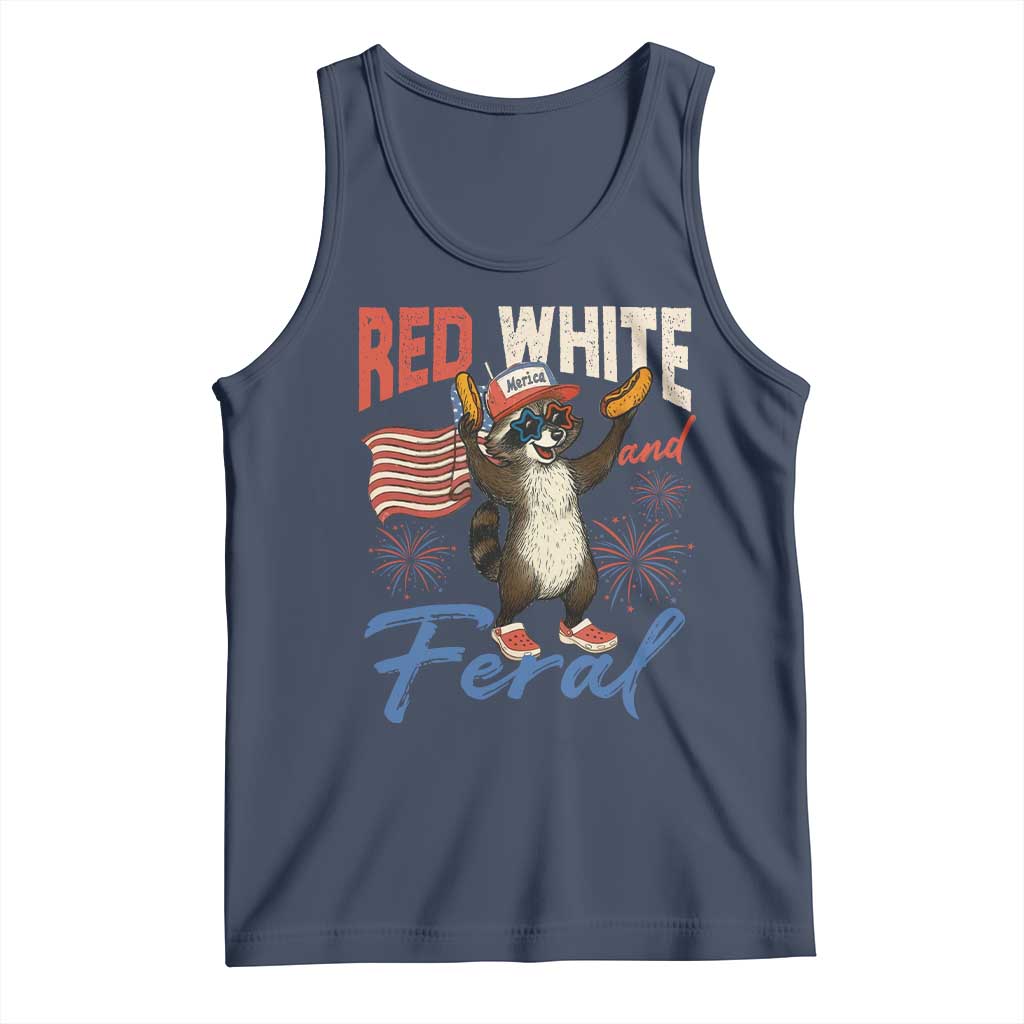 Funny Raccoon July 4th Tank Top Red White and Feral Patriotic Trash Panda - Wonder Print Shop