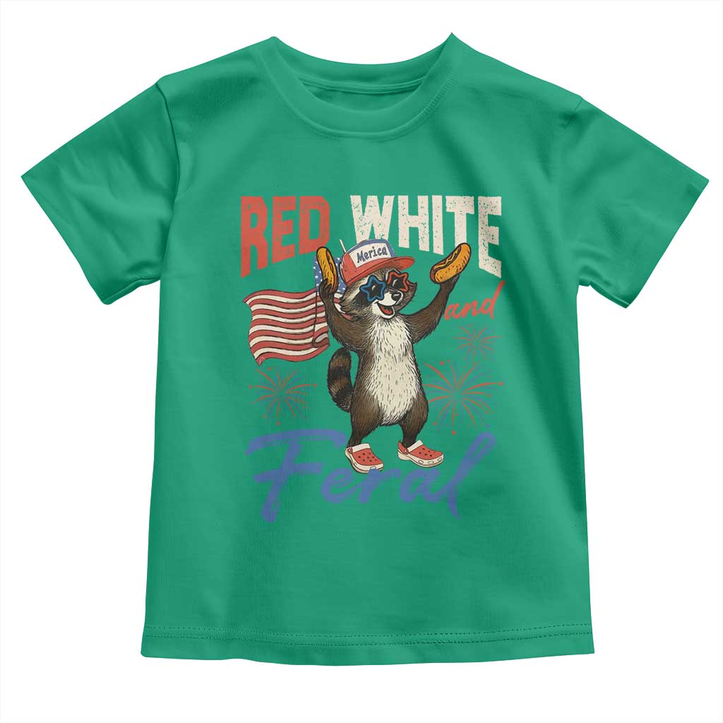 Funny Raccoon July 4th Toddler T Shirt Red White and Feral Patriotic Trash Panda - Wonder Print Shop