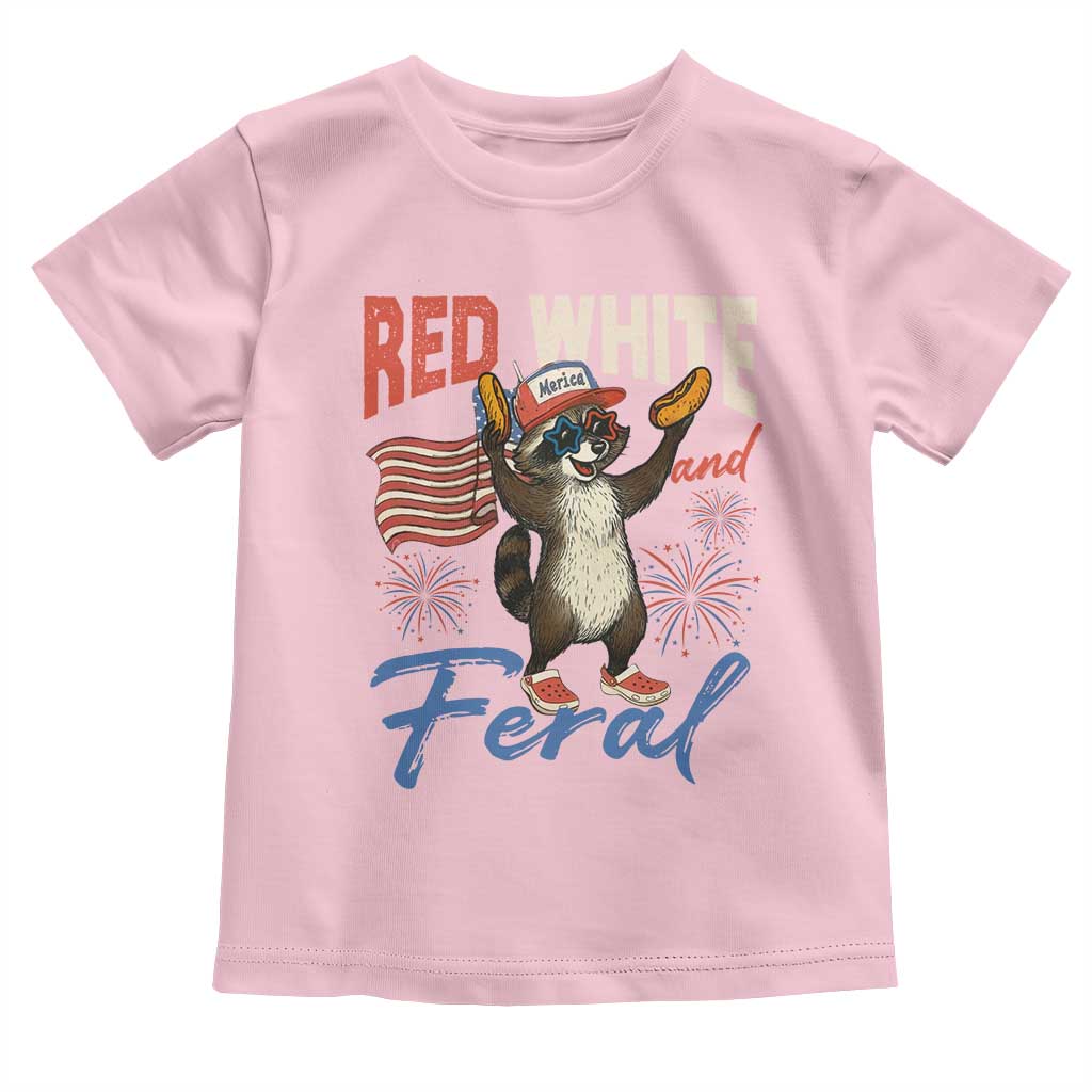 Funny Raccoon July 4th Toddler T Shirt Red White and Feral Patriotic Trash Panda - Wonder Print Shop