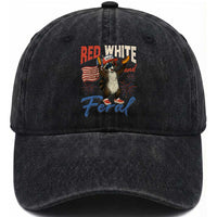 Funny Raccoon July 4th Washed Cotton Baseball Cap Red White and Feral Patriotic Trash Panda