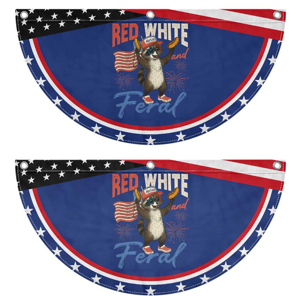 Funny Raccoon July 4th Patriotic Fan Flag Red White and Feral Trash Panda