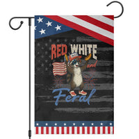 Funny Raccoon July 4th Garden Flag Red White and Feral Patriotic Trash Panda