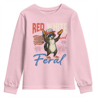 Funny Raccoon July 4th Youth Sweatshirt Red White and Feral Patriotic Trash Panda - Wonder Print Shop