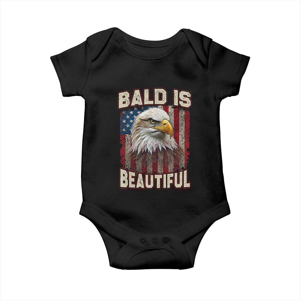 American Flag Bald Eagle Baby Onesie Bald Is Beautiful Retro 4th of July Independence Day - Wonder Print Shop