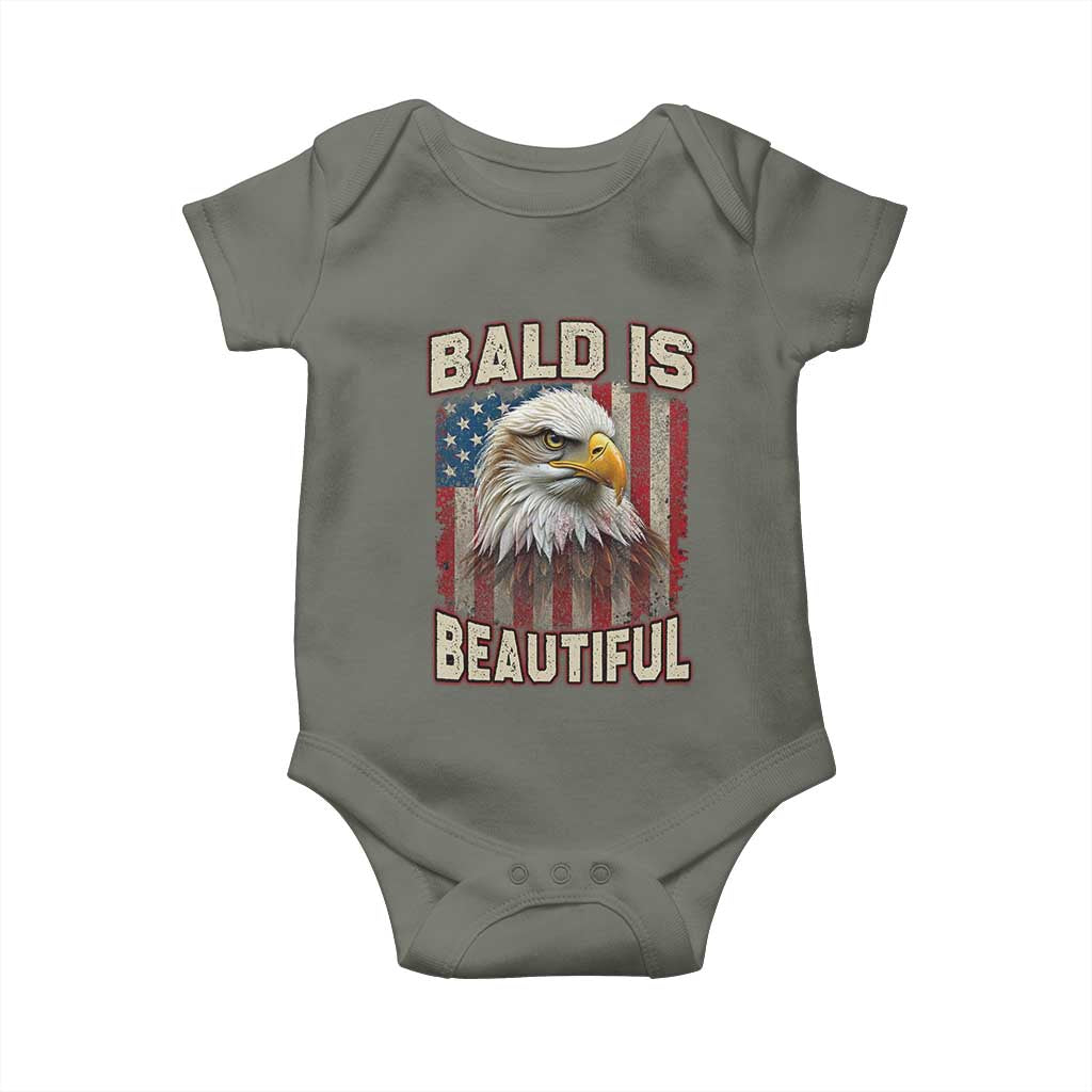 American Flag Bald Eagle Baby Onesie Bald Is Beautiful Retro 4th of July Independence Day - Wonder Print Shop