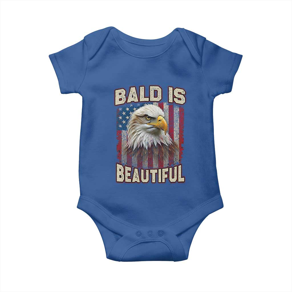 American Flag Bald Eagle Baby Onesie Bald Is Beautiful Retro 4th of July Independence Day - Wonder Print Shop