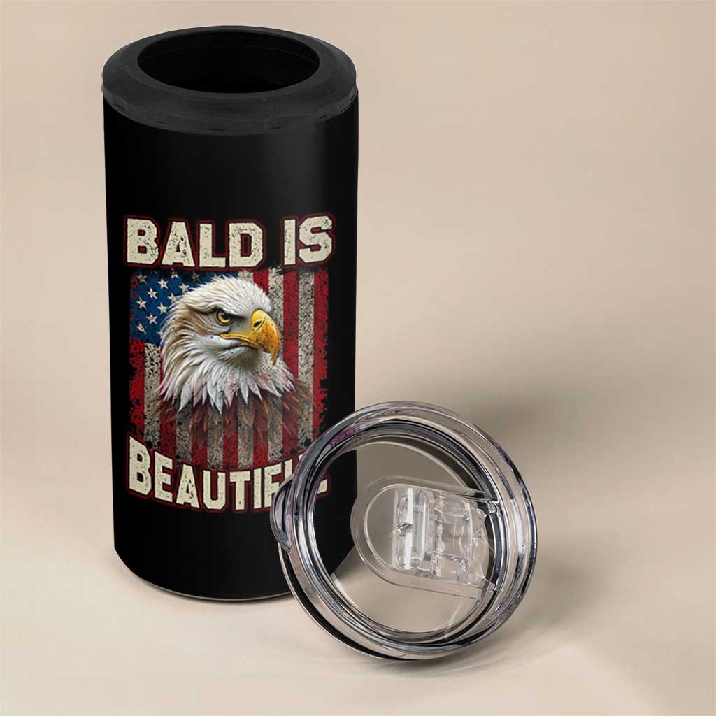 American Flag Bald Eagle 4 in 1 Can Cooler Tumbler Bald Is Beautiful Retro 4th of July Independence Day - Wonder Print Shop