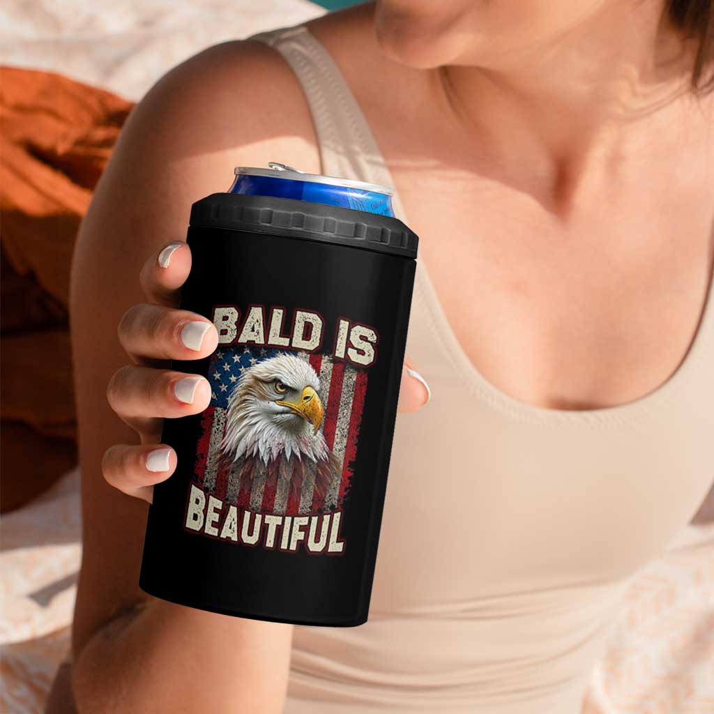 American Flag Bald Eagle 4 in 1 Can Cooler Tumbler Bald Is Beautiful Retro 4th of July Independence Day - Wonder Print Shop