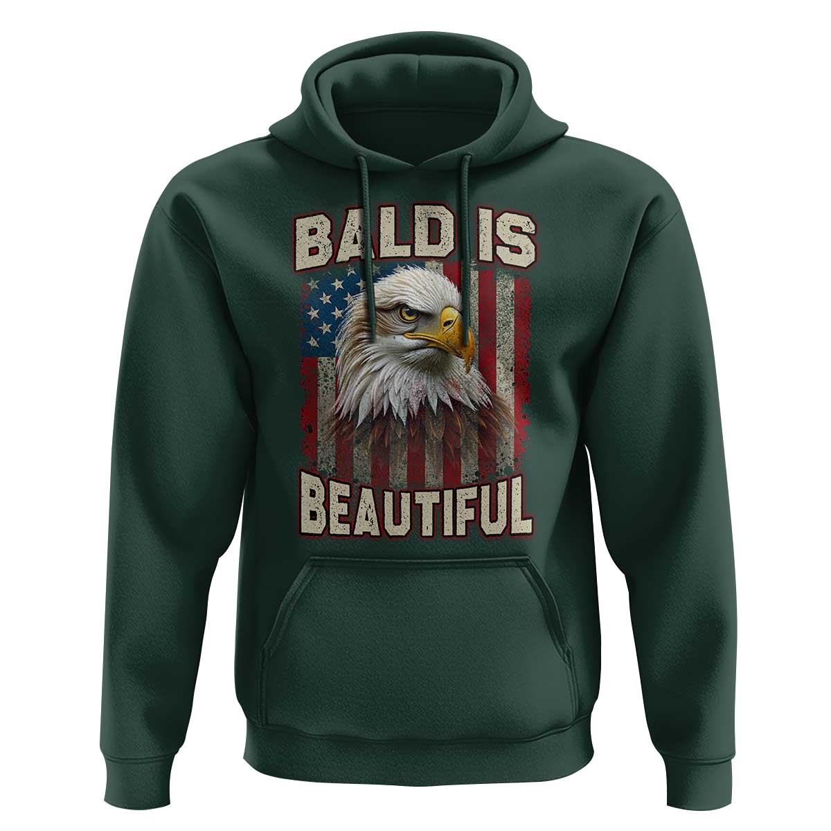 American Flag Bald Eagle Hoodie Bald Is Beautiful Retro 4th of July Independence Day - Wonder Print Shop