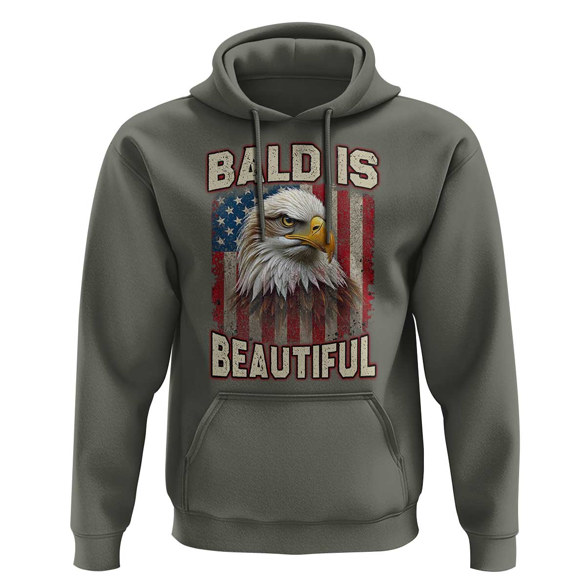American Flag Bald Eagle Hoodie Bald Is Beautiful Retro 4th of July Independence Day - Wonder Print Shop