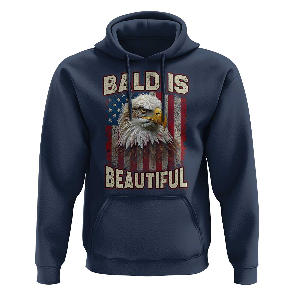 American Flag Bald Eagle Hoodie Bald Is Beautiful Retro 4th of July Independence Day - Wonder Print Shop