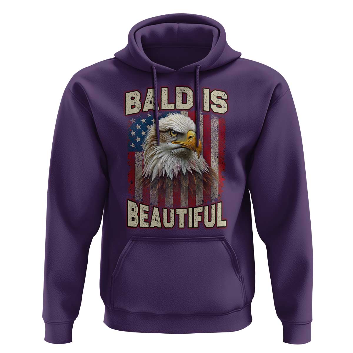 American Flag Bald Eagle Hoodie Bald Is Beautiful Retro 4th of July Independence Day - Wonder Print Shop